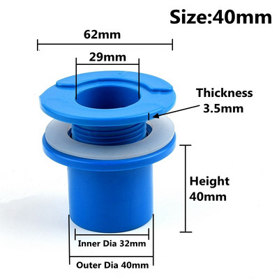 Kék OD 25 32 40 50 mm-es akváriumi vízelvezető csatlakozó víztartály lefolyócső csatlakozók kimeneti kötések vízi kellékek csőszerelvények