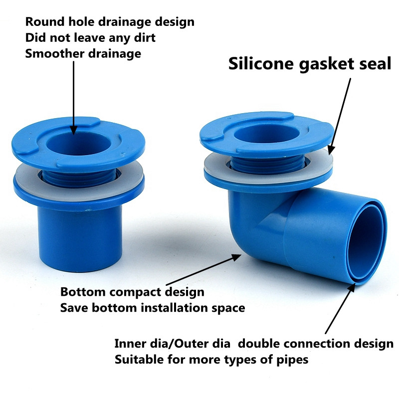Синьо OD 25 32 40 50 mm Конектор за дренаж на аквариум Конектори за дренажни тръби на резервоар за вода Изходни съединения Фитинги за тръби за водни консумативи
