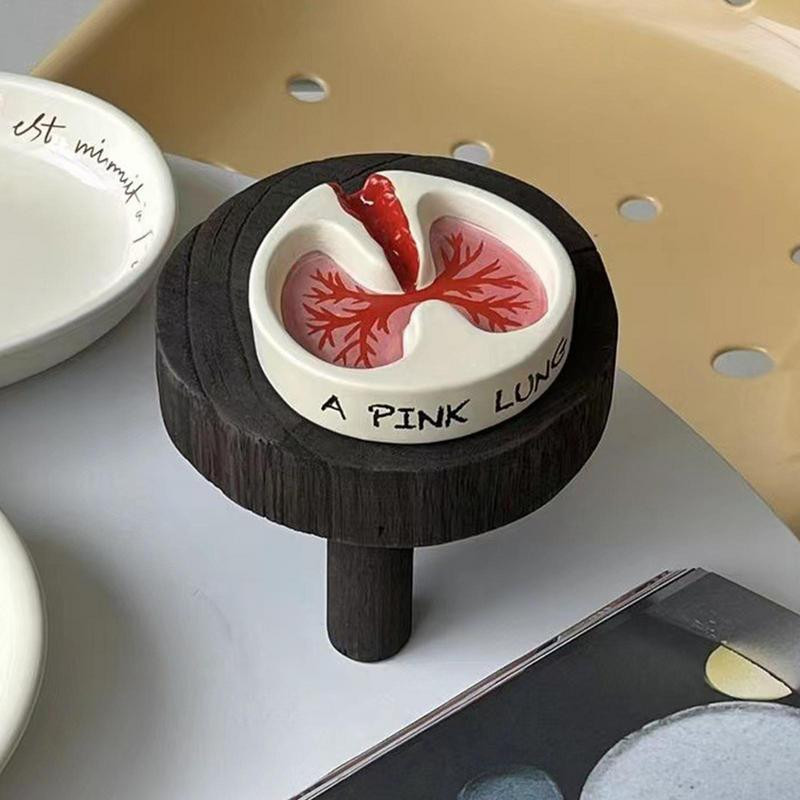 Червен белодробен пепелник Пепелник Пушеща форма на бял дроб Уникални креативни цветни декорации за дома за мъже и жени Настолен декор на бащата