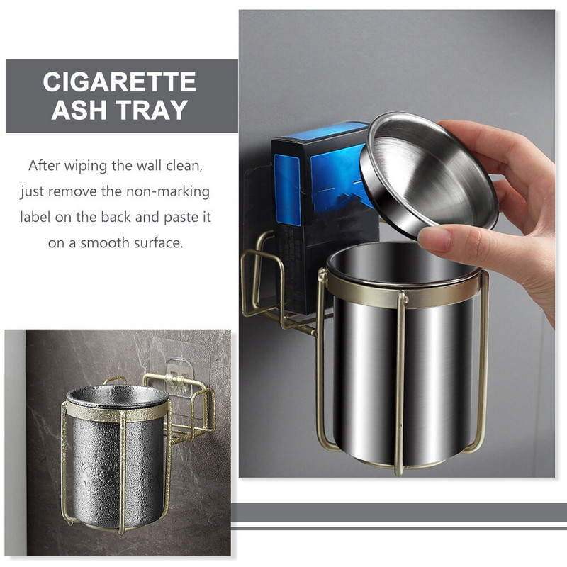 Стенен пепелник Настолен държач за декорация на плота Метална неръждаема стомана Стилна кутия за пушене в офиса