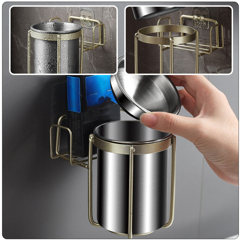 Стенен пепелник Настолен държач за декорация на плота Метална неръждаема стомана Стилна кутия за пушене в офиса