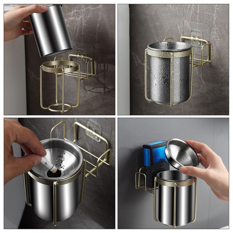 Стенен пепелник Настолен държач за декорация на плота Метална неръждаема стомана Стилна кутия за пушене в офиса