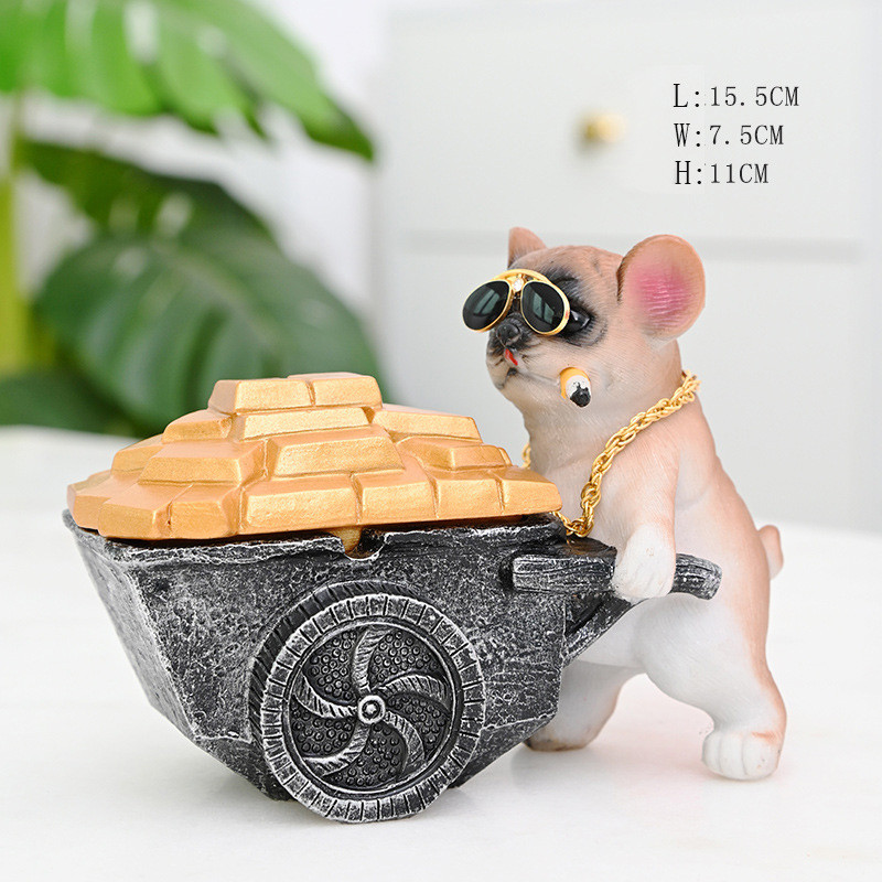 Пепелник Creative Resin Smoker Anti-fly Ash Holder Животна Количка Сладко куче Кутия за съхранение Настолна пура Пепелник Декорация на дома