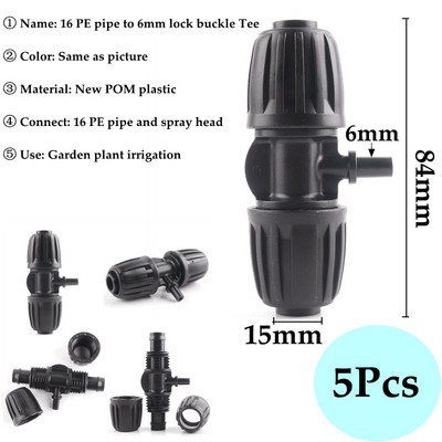 16mm PE Pipe Garden Water Connector 8/11 and 4/7mm Hose Joint Botany System Irigation Hose Fitting Valve Barb Through Tee Joint