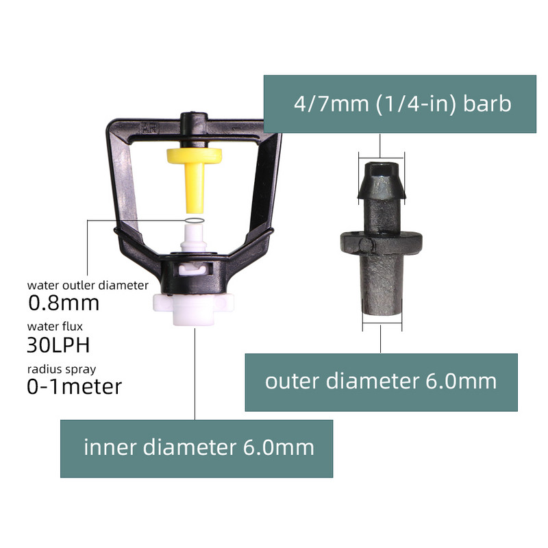 Üvegházi öntözés 360 refrakciós mikrofúvóka kerti csepegtető öntöző permetező rendszer függő párásító permetező 4/7 mm-es horddal