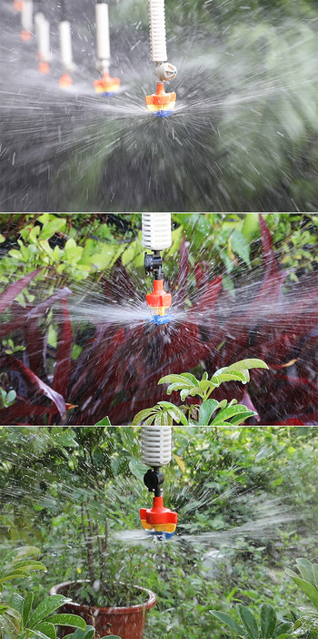 ID 6 мм въртяща се микроразпръсквачка 360-градусова дюза за оранжерия Земеделие Висяща напоителна дюза за автоматично поливане 10 бр.