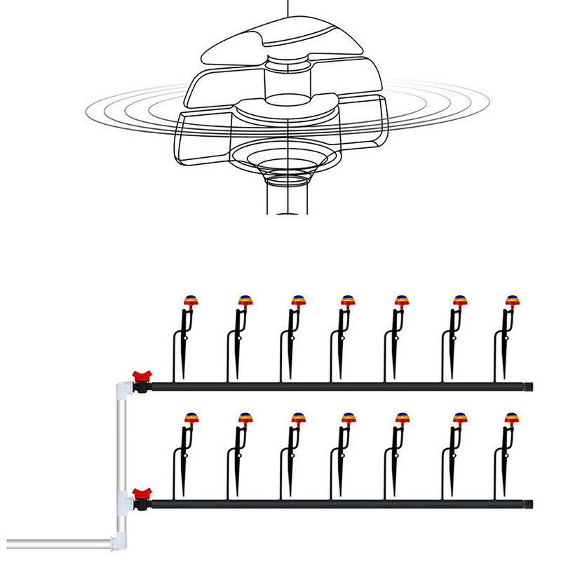 ID 6 мм въртяща се микроразпръсквачка 360-градусова дюза за оранжерия Земеделие Висяща напоителна дюза за автоматично поливане 10 бр.