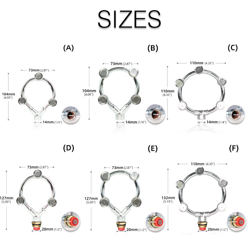1 db rozsdamentes acél kerti párásító fúvókák 3/4/5 kivezetések kerti öntözés hűtő öntözőrendszer permetező permetező M14 1/2"-es