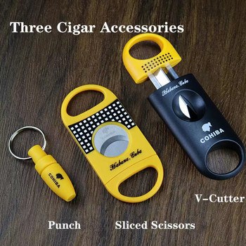Cigar Tools 4-Pece Set Cigar Scissors Hole Punch Θήκη πούρων Αξεσουάρ πούρων