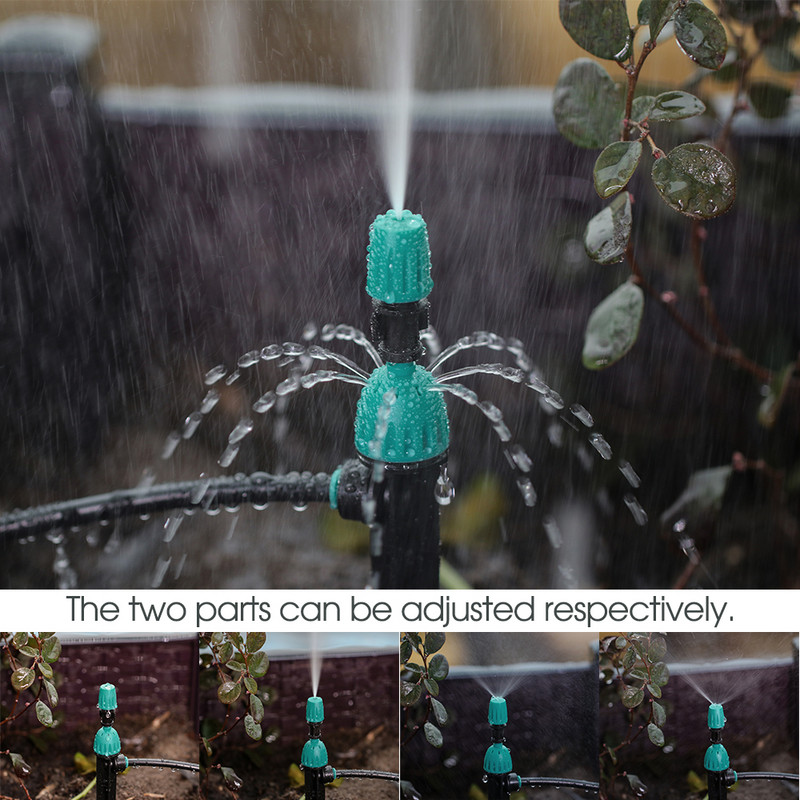 5PCS 1/4'' 4/7 маркуч 195mm 8 дупки Дюза за замъгляване Капков емитер 2-В-1 Регулируем воден поток Напоителна система Бърз конектор