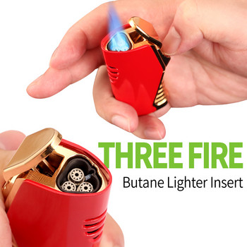 GALINER Бутанова факел Запалка Метална ветроустойчива 3 Jet Blue Flame Запалки Аксесоари за пури Инструмент за пушене