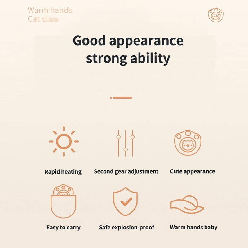 Mini hordozható kézmelegítő macska mancs aranyos téli melegítő gyors fűtés USB újratölthető zseb 2400Mah kis mini kézmelegítő