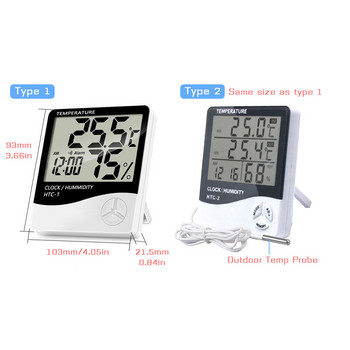 LCD Ψηφιακός μετρητής υγρασίας θερμοκρασίας Ηλεκτρονικό θερμόμετρο εσωτερικού χώρου εξωτερικού χώρου Υγρόμετρο Μετεωρολογικό Ρολόι HTC-1 HTC-2