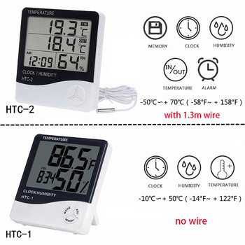 LCD електронен цифров температурен влагомер влагомер вътрешен външен термометър метеорологична станция часовник HTC-1 HTC-2