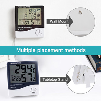 LCD електронен цифров температурен влагомер влагомер вътрешен външен термометър метеорологична станция часовник HTC-1 HTC-2