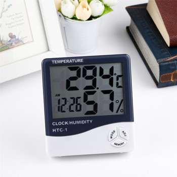 LCD електронен дигитален измервател на температура и влажност вътрешен мултифункционален термометър хигрометър метеорологична станция часовник HTC-1 HTC-2