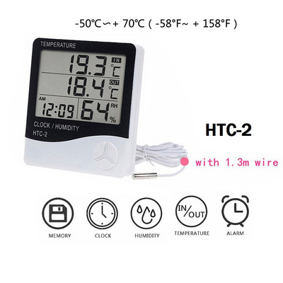 LCD elektrooniline digitaalne temperatuuri niiskusmõõtur siseruumides multifunktsionaalne termomeeter Hügromeeter ilmajaama kell HTC-1 HTC-2