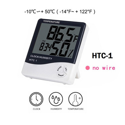 LCD elektrooniline digitaalne temperatuuri niiskusmõõtur siseruumides multifunktsionaalne termomeeter Hügromeeter ilmajaama kell HTC-1 HTC-2