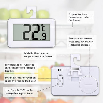 Електронен термометър за хладилник Дигитален стаен термометър за фризер Водоустойчив монитор за температура на хладилника с аларма