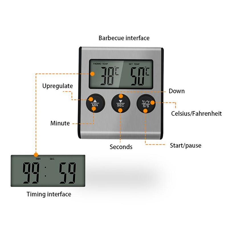 Digitális konyhai hőmérő Távirányító Digitális konyhai étel főzéshez húshőmérő szondával BBQ füstöléshez Grill sütő eszközök