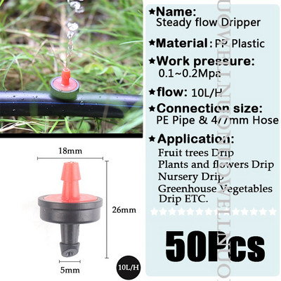 50db Flow 10L 20L 30L Nyomáskompenzáló cseppkibocsátó öntisztító csepegtető öntözővíz szabályozó csőtömlő PC csepegtető