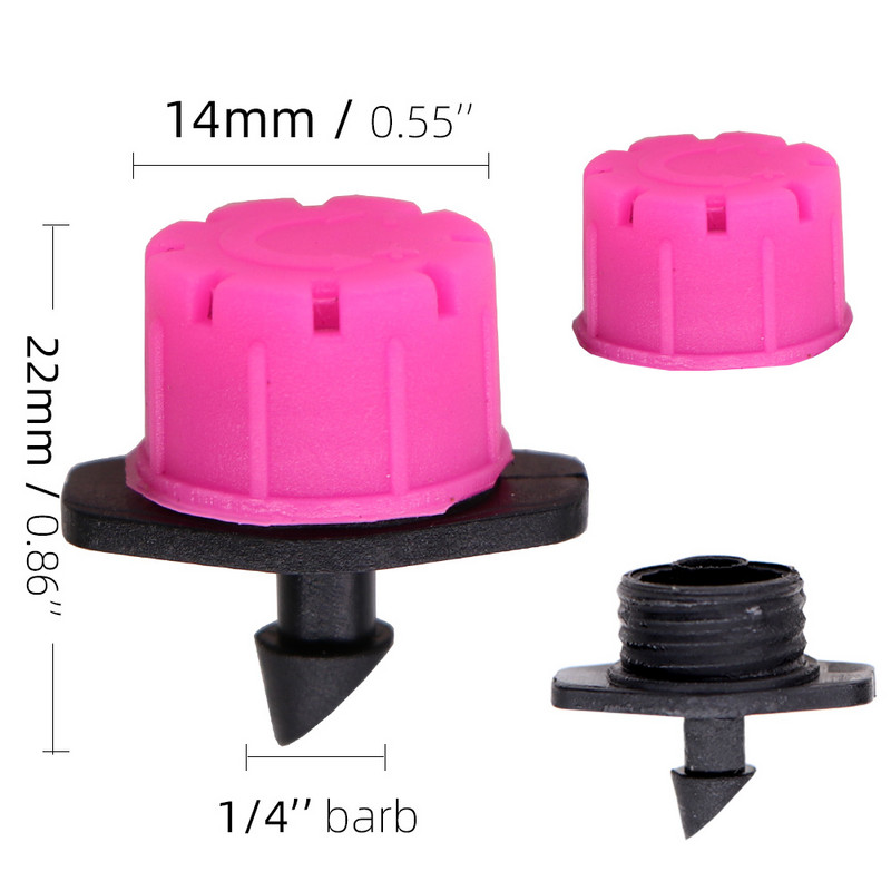 20-50 DB kertben állítható 8 lyukú rózsaszín fúvókák csepegtető öntöző öntöző 1/4`` dugulásgátló csepegtető kibocsátó virágágyás