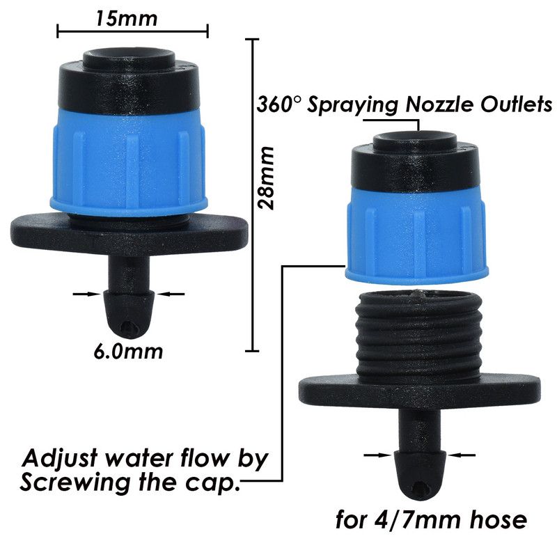 SPRYCLE 20 DB Kerti mikro öntözőszórók 360 fokban forgó fúvókás mini permetező 4/7 mm-es tömlő virágos kerti üvegházhoz
