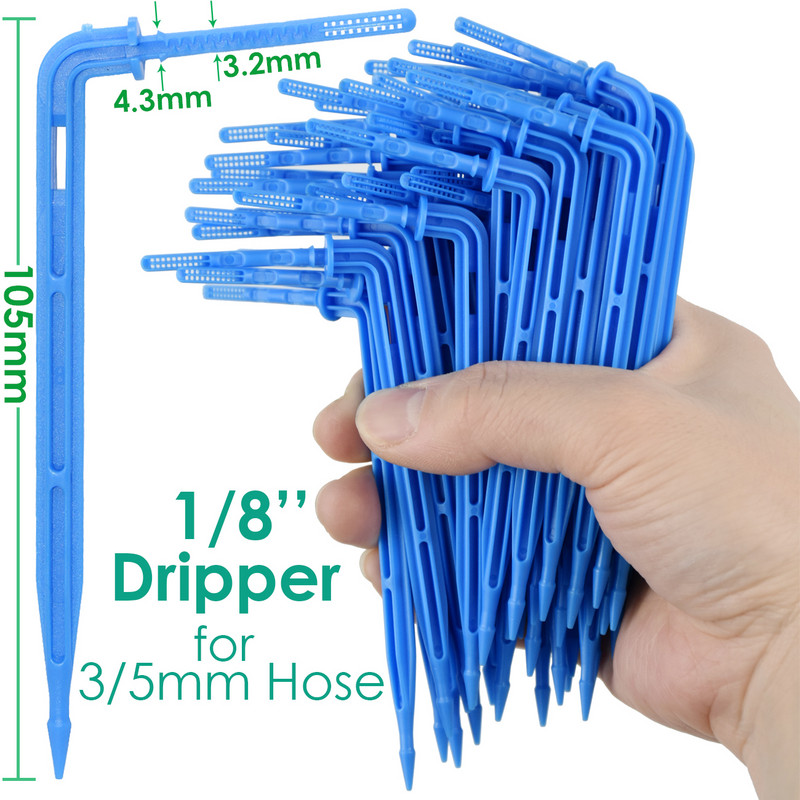 50 DB hajlított csepegtető nyíl mikro csepegtető öntözőkészlet emitterek 3/5 mm-es tömlőhöz Kerti öntözés takarékos mikro csepegtető üvegházhoz