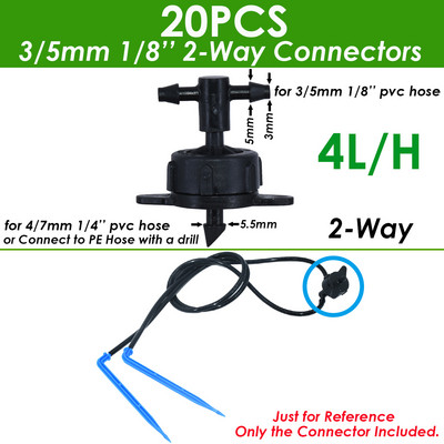 Kerti 1/8"-os csepegtető öntöző 4 utas vízcső csatlakozó 4/7mm-től 3/5mm-ig tömlőhajlítás nyíl Emitter csepegtető öntözési szerelvény