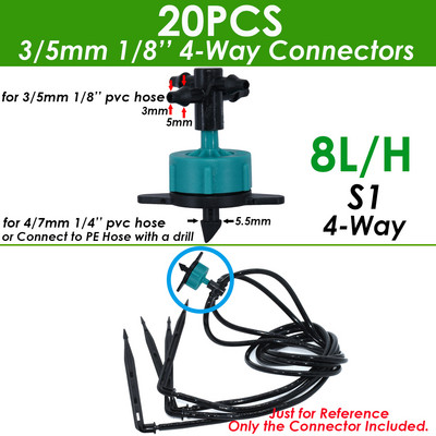 Kerti 1/8"-os csepegtető öntöző 4 utas vízcső csatlakozó 4/7mm-től 3/5mm-ig tömlőhajlítás nyíl Emitter csepegtető öntözési szerelvény