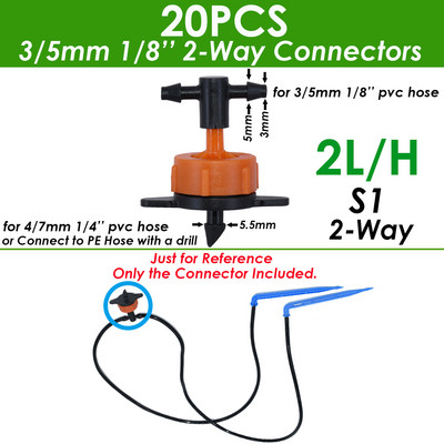 Kerti 1/8"-os csepegtető öntöző 4 utas vízcső csatlakozó 4/7mm-től 3/5mm-ig tömlőhajlítás nyíl Emitter csepegtető öntözési szerelvény