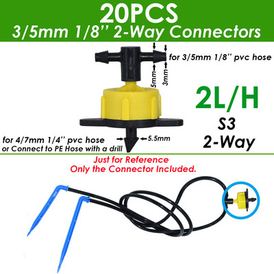 Kerti 1/8"-os csepegtető öntöző 4 utas vízcső csatlakozó 4/7mm-től 3/5mm-ig tömlőhajlítás nyíl Emitter csepegtető öntözési szerelvény