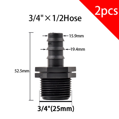 2 τμχ 1/2" 3/4" Thread To Barb 16mm 20mm 25mm PE Hose Connector Adapter Gagriculture Irrigation System Pipe Coupler