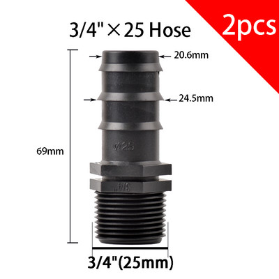 2 τμχ 1/2" 3/4" Thread To Barb 16mm 20mm 25mm PE Hose Connector Adapter Gagriculture Irrigation System Pipe Coupler
