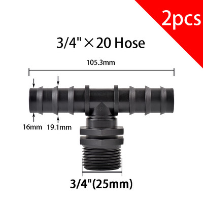 2 τμχ 1/2" 3/4" Thread To Barb 16mm 20mm 25mm PE Hose Connector Adapter Gagriculture Irrigation System Pipe Coupler