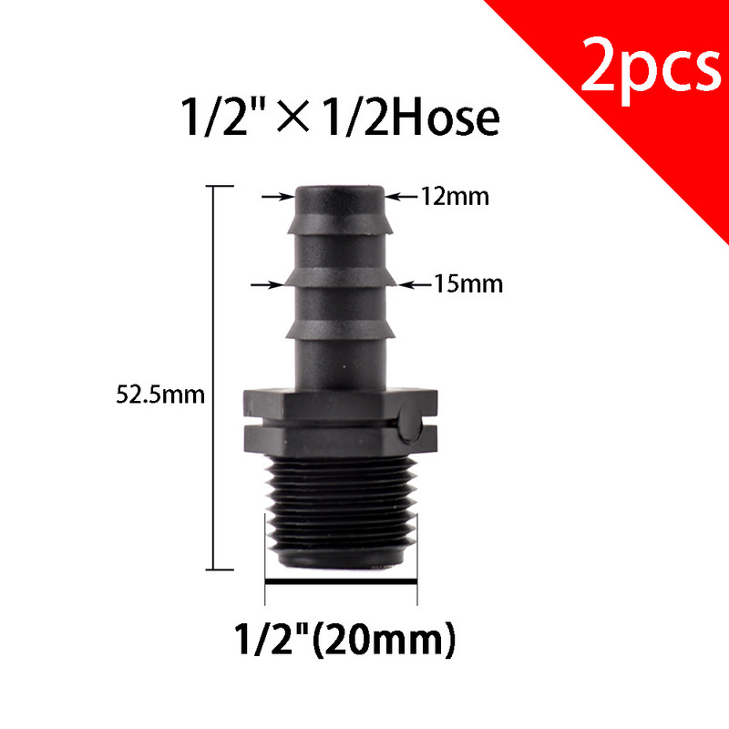 2db 1/2"-os 3/4"-es menet a horghoz 16 mm-es 20 mm-es 25 mm-es PE tömlőcsatlakozó adapter Gagriculture öntözőrendszer csőcsatlakozó
