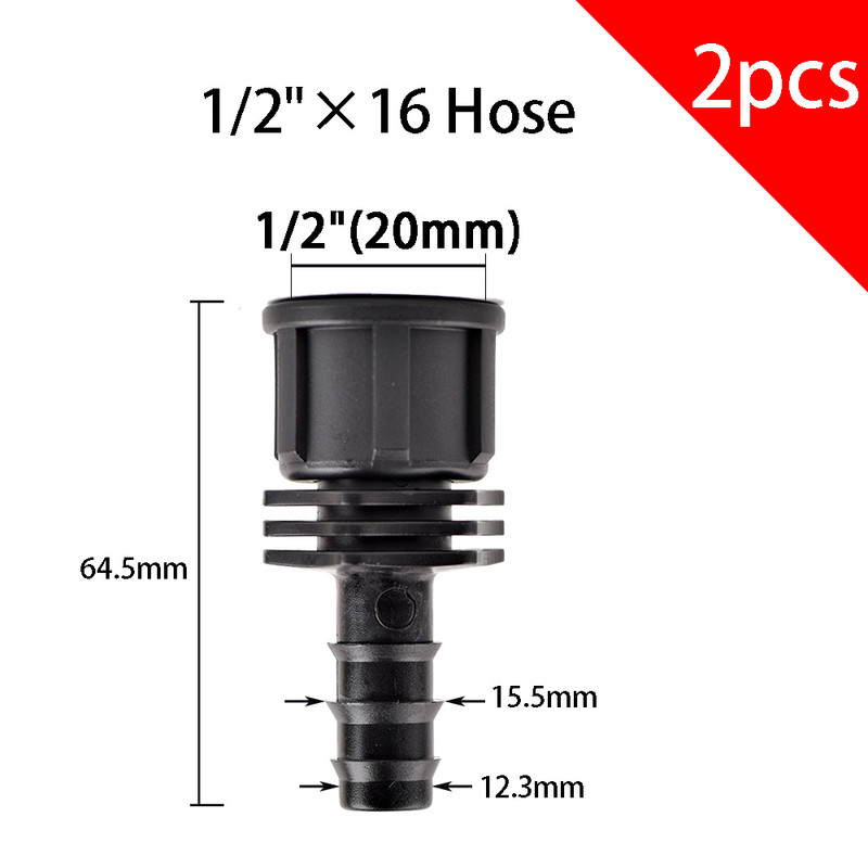 2db 1/2"-os 3/4"-es menet a horghoz 16 mm-es 20 mm-es 25 mm-es PE tömlőcsatlakozó adapter Gagriculture öntözőrendszer csőcsatlakozó