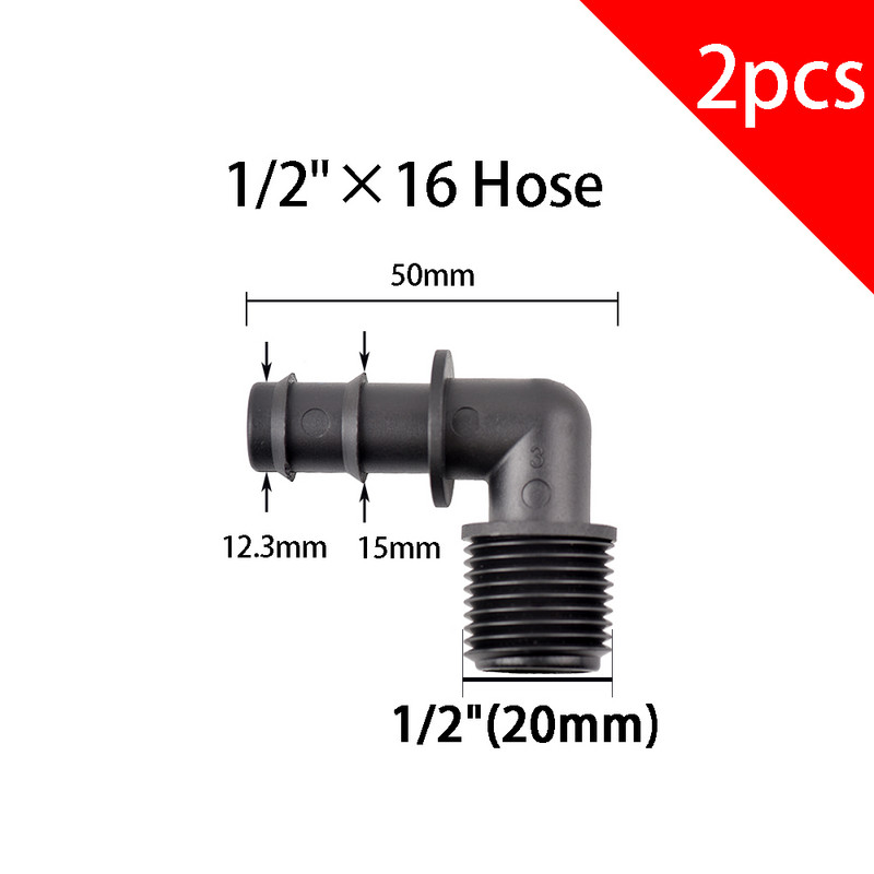 2db 1/2"-os 3/4"-es menet a horghoz 16 mm-es 20 mm-es 25 mm-es PE tömlőcsatlakozó adapter Gagriculture öntözőrendszer csőcsatlakozó