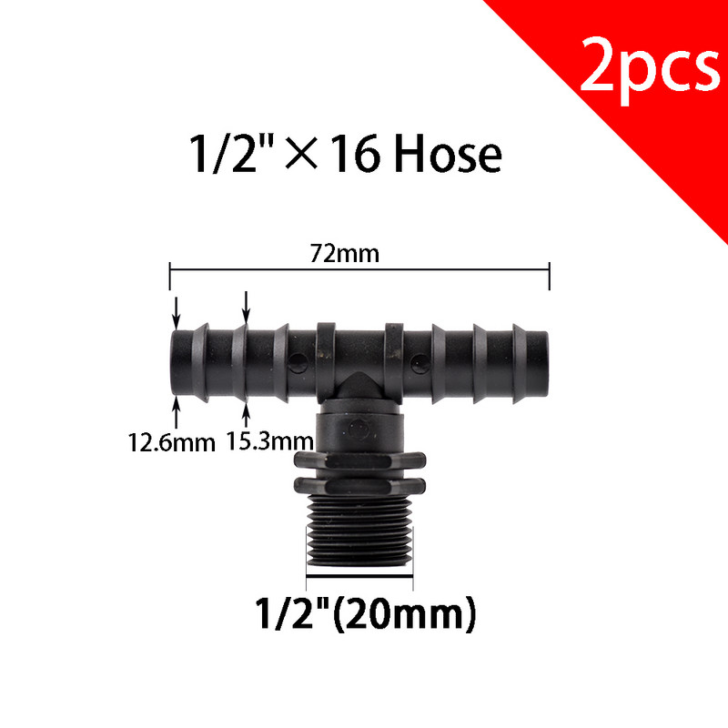 2db 1/2"-os 3/4"-es menet a horghoz 16 mm-es 20 mm-es 25 mm-es PE tömlőcsatlakozó adapter Gagriculture öntözőrendszer csőcsatlakozó