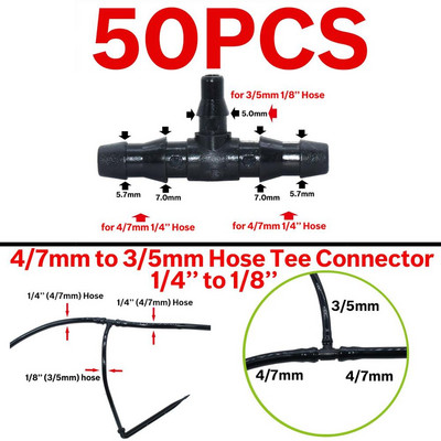 KESLA 50X Tee csatlakozó szerelvény 3/5 mm-es tömlőcsepegtető javítási öntözőlocsolóhoz
