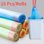 15 db/tekercs Otthoni szemeteszsákok Hordozható, vastagított húzózsinórral szemeteszsákok Konyhai tároló fekete műanyag hulladékzsák tisztítószerek