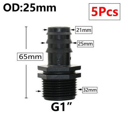 5db 16/20/25/32 mm-es kerti tömlő PE cső horgas csatlakozó 1/2 3/4 1"-os menetes egyenes könyökcsatlakozó mezőgazdasági öntözési kötésekhez