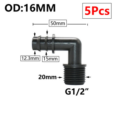 5db 16/20/25/32 mm-es kerti tömlő PE cső horgas csatlakozó 1/2 3/4 1"-os menetes egyenes könyökcsatlakozó mezőgazdasági öntözési kötésekhez