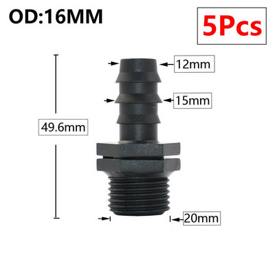 5db 16/20/25/32 mm-es kerti tömlő PE cső horgas csatlakozó 1/2 3/4 1"-os menetes egyenes könyökcsatlakozó mezőgazdasági öntözési kötésekhez