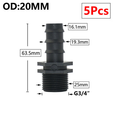 5db 16/20/25/32 mm-es kerti tömlő PE cső horgas csatlakozó 1/2 3/4 1"-os menetes egyenes könyökcsatlakozó mezőgazdasági öntözési kötésekhez