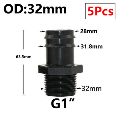 5db 16/20/25/32 mm-es kerti tömlő PE cső horgas csatlakozó 1/2 3/4 1"-os menetes egyenes könyökcsatlakozó mezőgazdasági öntözési kötésekhez