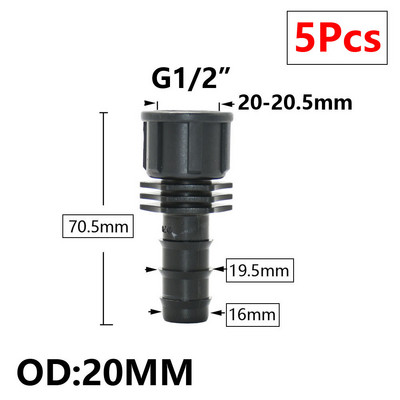 5db 16/20/25/32 mm-es kerti tömlő PE cső horgas csatlakozó 1/2 3/4 1"-os menetes egyenes könyökcsatlakozó mezőgazdasági öntözési kötésekhez