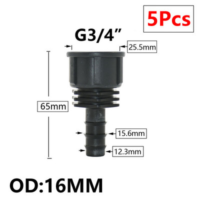 5db 16/20/25/32 mm-es kerti tömlő PE cső horgas csatlakozó 1/2 3/4 1"-os menetes egyenes könyökcsatlakozó mezőgazdasági öntözési kötésekhez