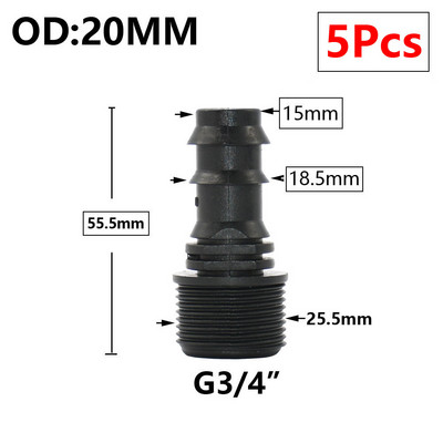 5db 16/20/25/32 mm-es kerti tömlő PE cső horgas csatlakozó 1/2 3/4 1"-os menetes egyenes könyökcsatlakozó mezőgazdasági öntözési kötésekhez