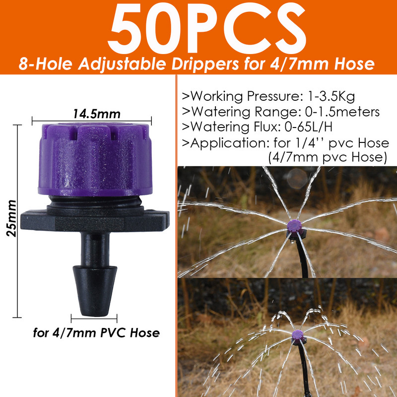 SPRYCLE 1/4``-es tömlő öntözőpermetező szórófej, kibocsátó csepegtető öntözőkert 4/7 mm-es csatlakozó csepegtető forgó fúvókához